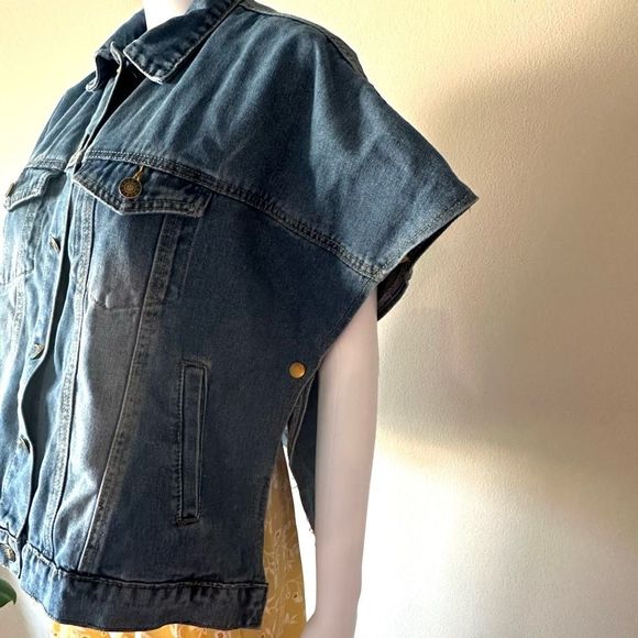 Denim Cloak/Cape Sleeve Cropped Jacket - Picture 5 of 8